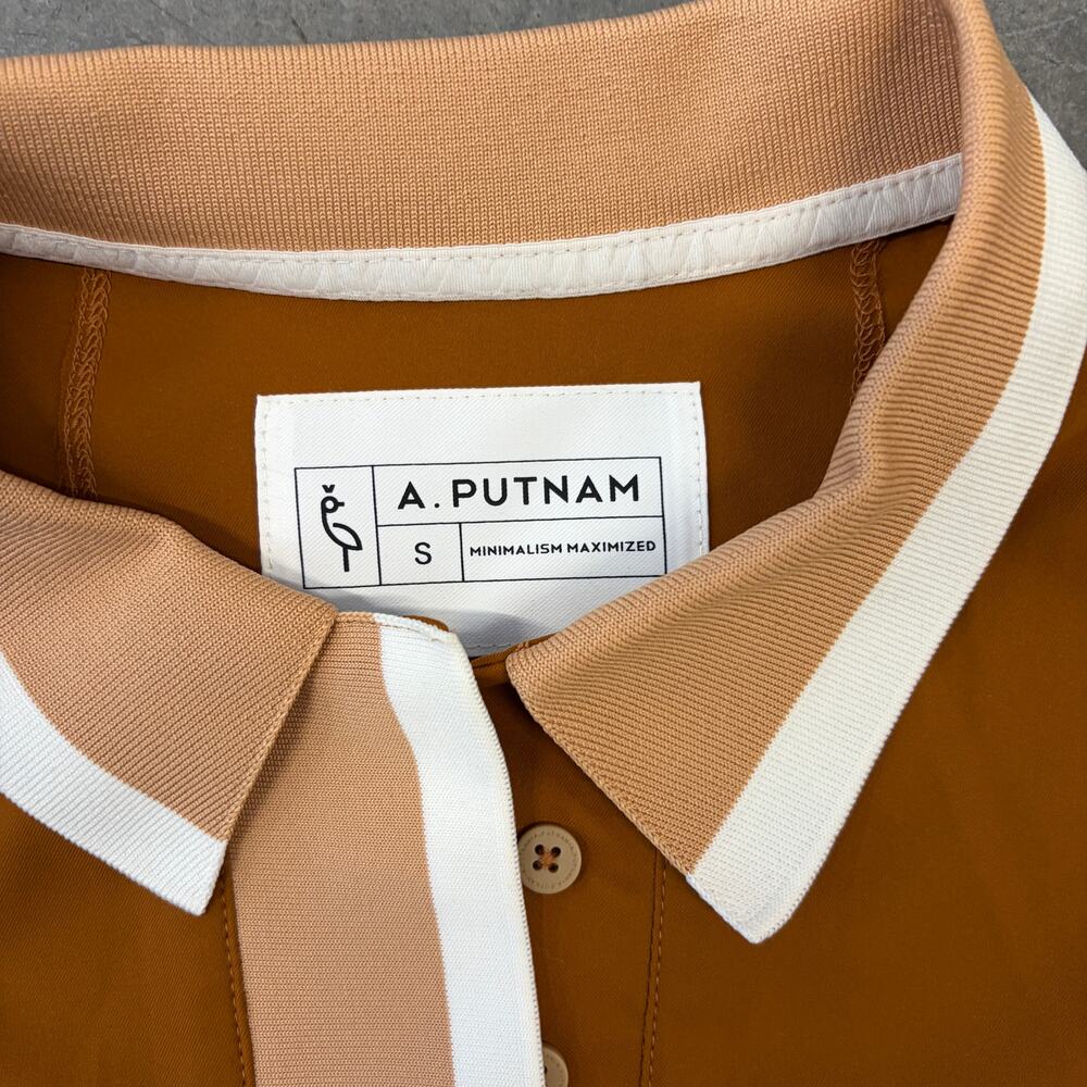 A. Putnam Long Sleeve Polo Golf Business Terra Orange Rust Stripe Trim Top Small - Picture 3 of 5